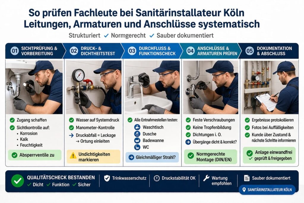 So prüfen Fachleute bei Sanitärinstallateur Köln Leitungen, Armaturen und Anschlüsse systematisch