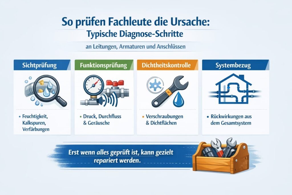 So prüfen Fachleute die Ursache: typische Diagnose-Schritte an Leitungen, Armaturen und Anschlüssen