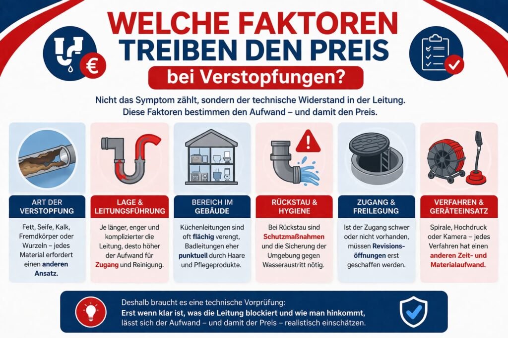 Welche Faktoren treiben den Preis bei Verstopfungen?