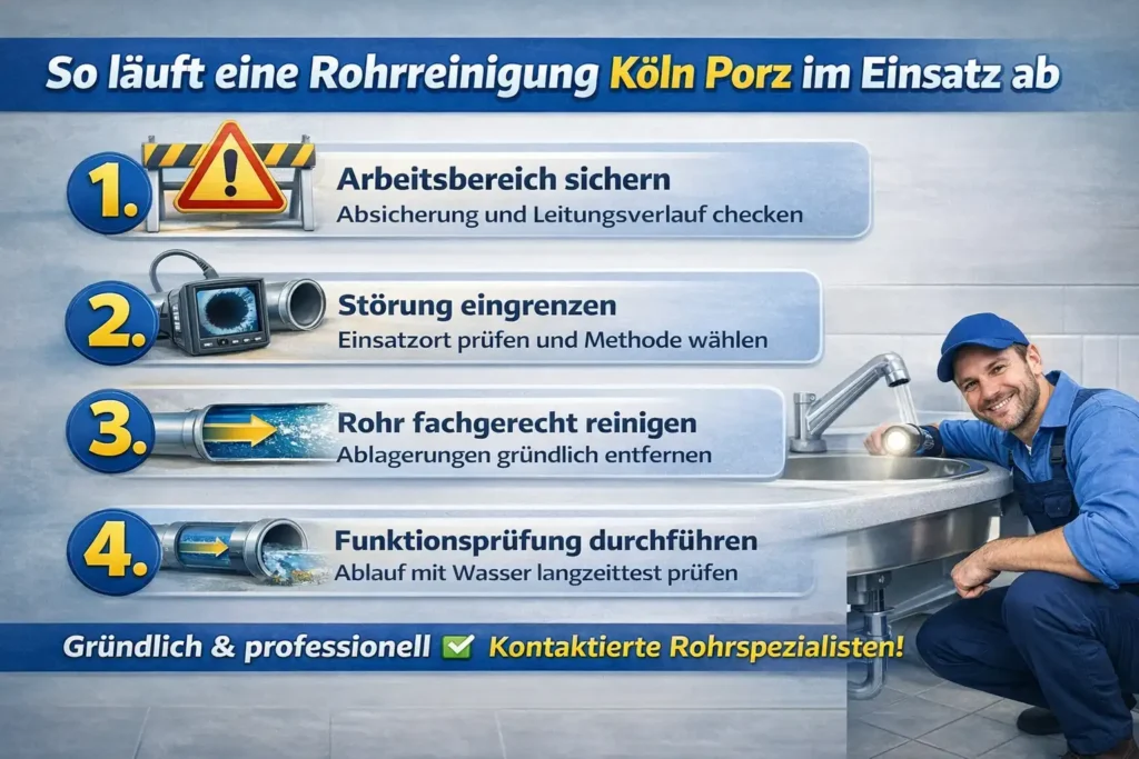 So läuft eine Rohrreinigung Köln Porz im Einsatz ab