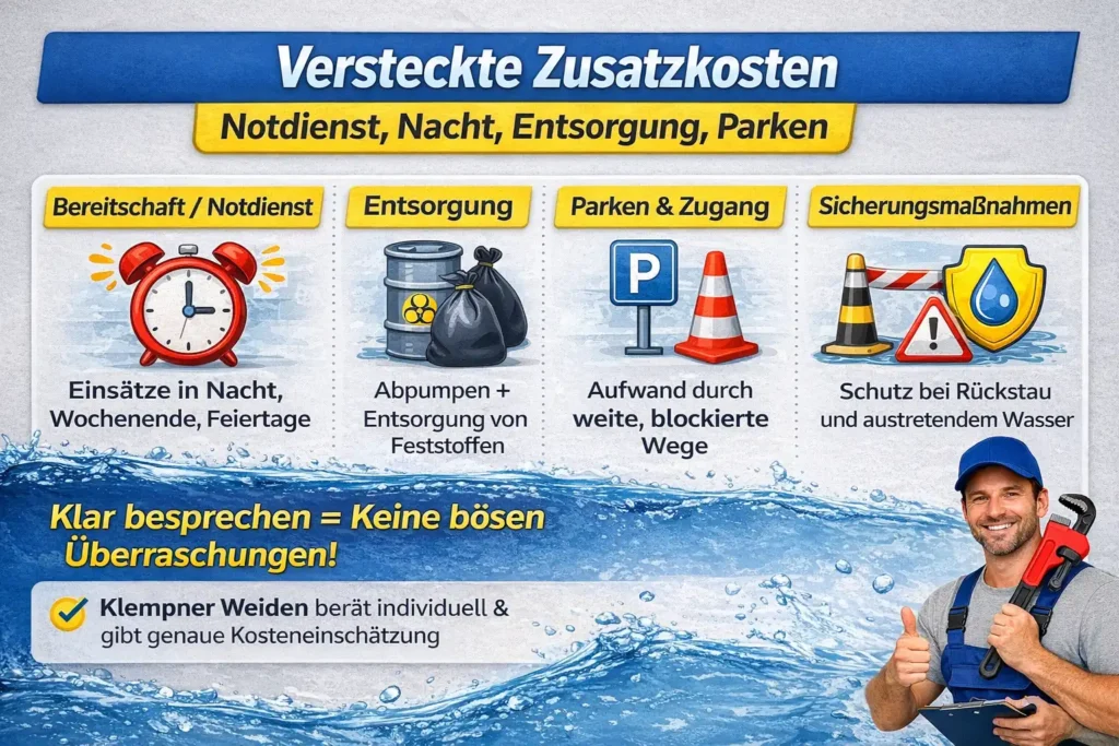 Versteckte Zusatzkosten: Notdienst, Nacht, Entsorgung, Parken