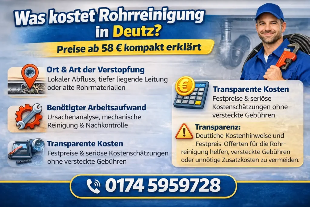 Was kostet Rohrreinigung Deutz in Deutz? Preise ab 58 € kompakt erklärt