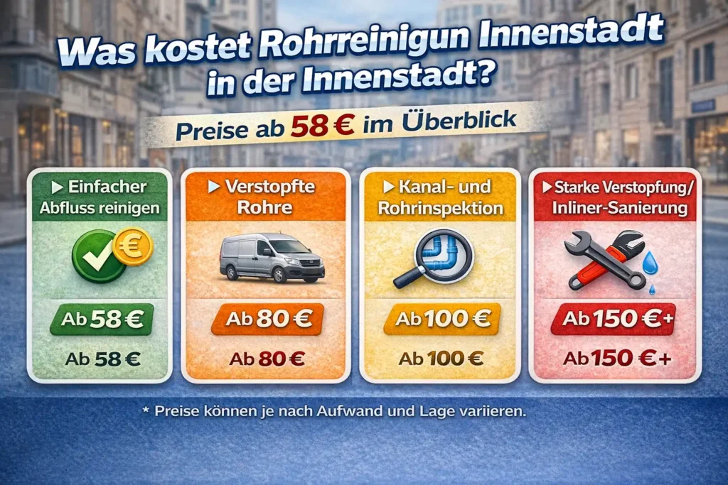 Was kostet Rohrreinigung Innenstadt in der Innenstadt? Preise ab 58 € im Überblick