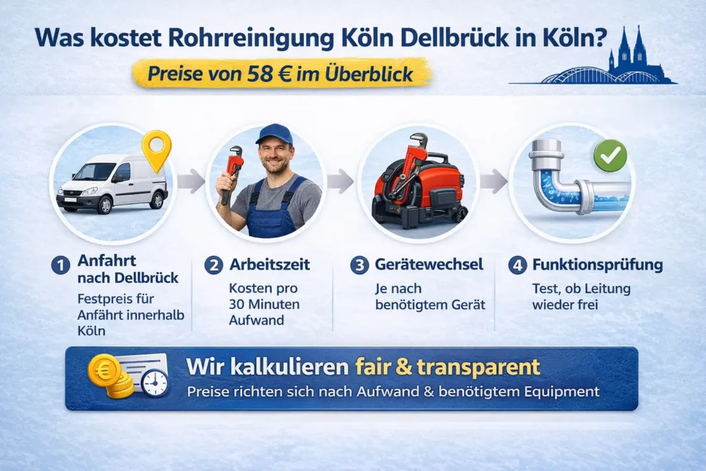 Was kostet Rohrreinigung Köln Dellbrück in Köln? Preise von 58 € im Überblick