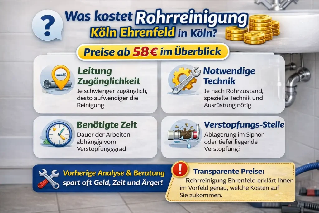 Was kostet Rohrreinigung Köln Ehrenfeld in Köln? Preise ab 58 € im Überblick