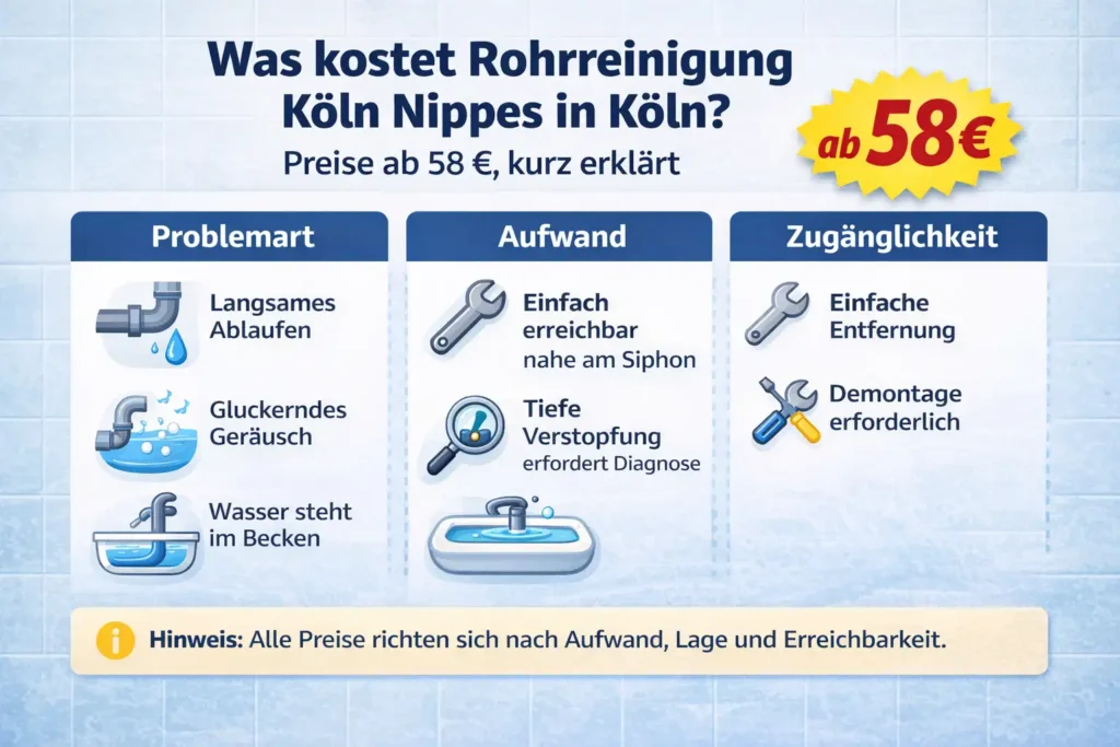 Was kostet Rohrreinigung Köln Nippes in Köln? Preise ab 58 € kurz erklärt