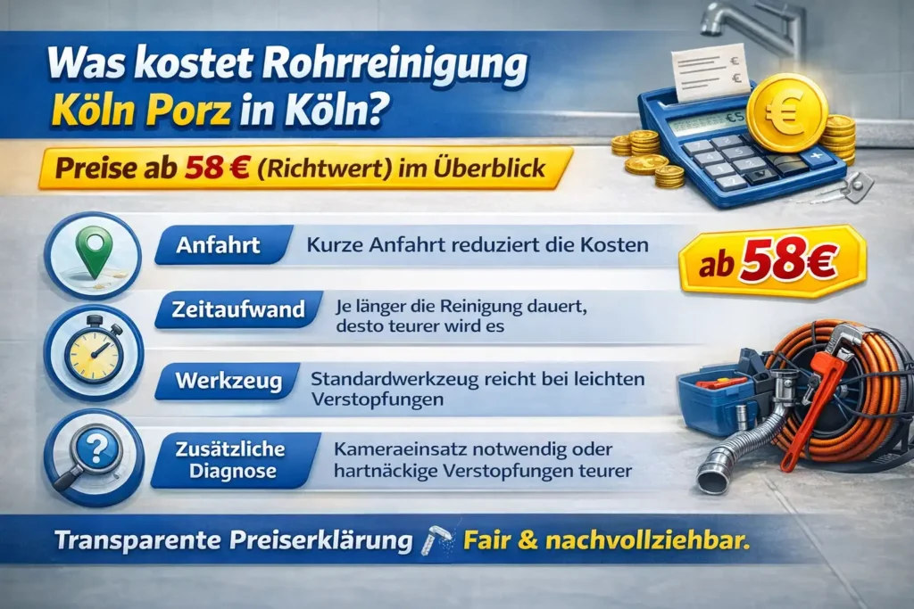 Was kostet Rohrreinigung Köln Porz in Köln? Preise ab 58 € (Richtwert) im Überblick