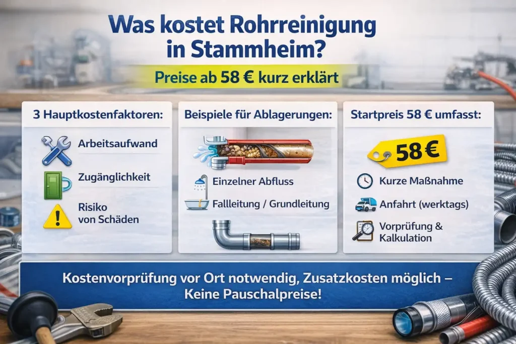 Was kostet Rohrreinigung Stammheim in Stammheim? Preise ab 58 € kurz erklärt
