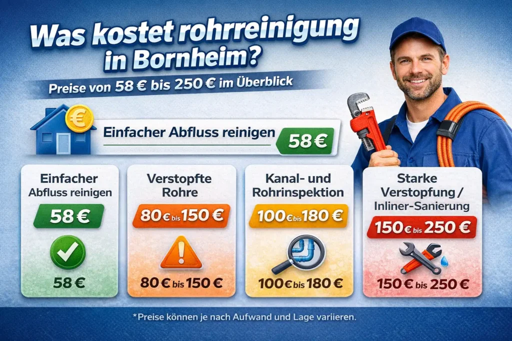 Was kostet rohrreinigung bornheim in Bornheim? Preise von 58 € im Überblick