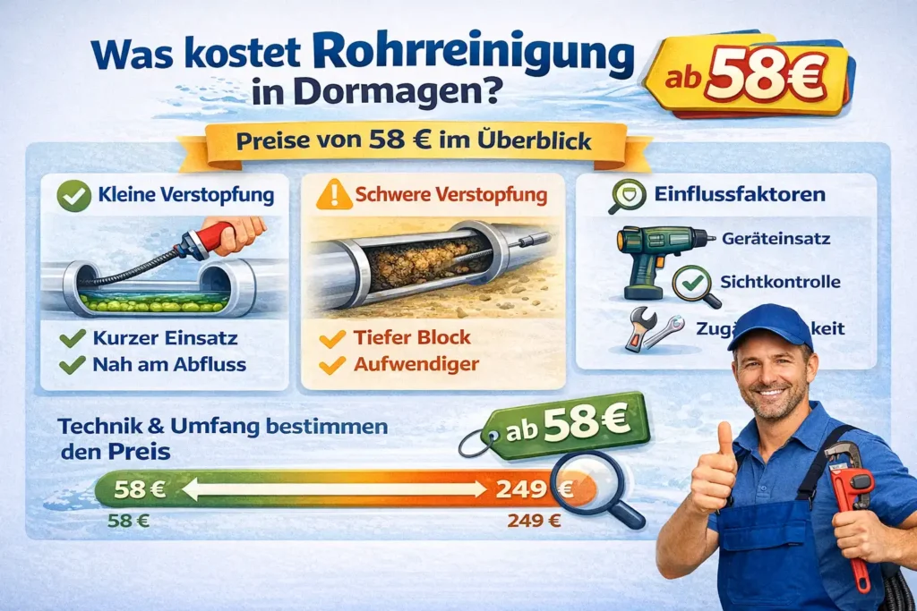 Was kostet rohrreinigung dormagen in Dormagen? Preise von 58 € im Überblick