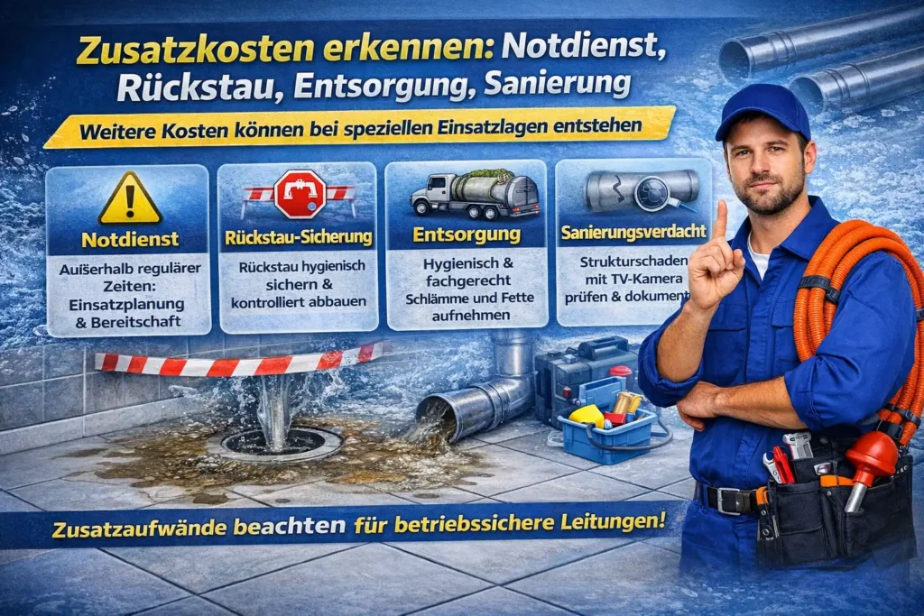 Zusatzkosten erkennen: Notdienst, Rückstau, Entsorgung, Sanierung